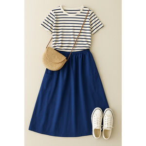 VTG Pam’s Closet Blue Skirt Ticking Pleated Front 100% Cotton Women’s